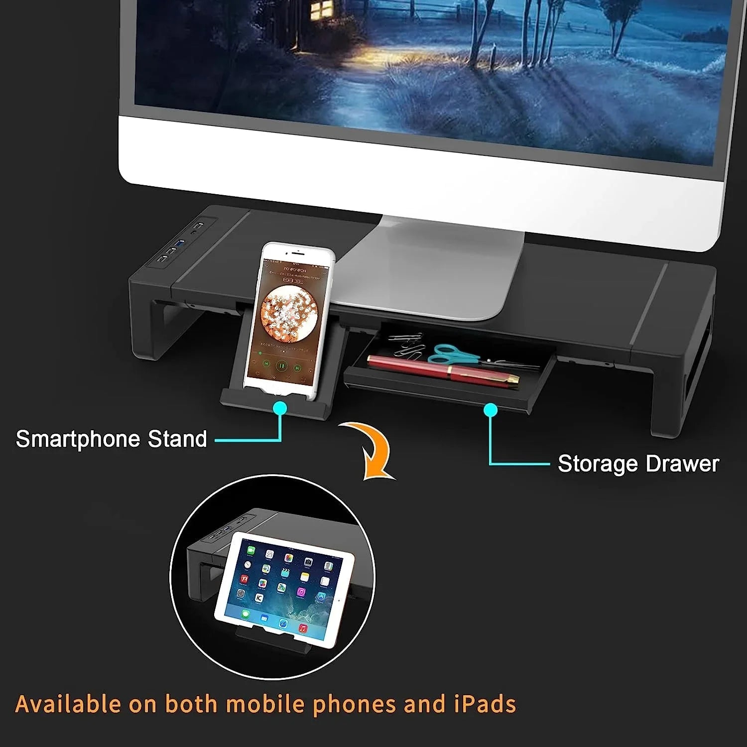 Adjustable Monitor Stand with Storage