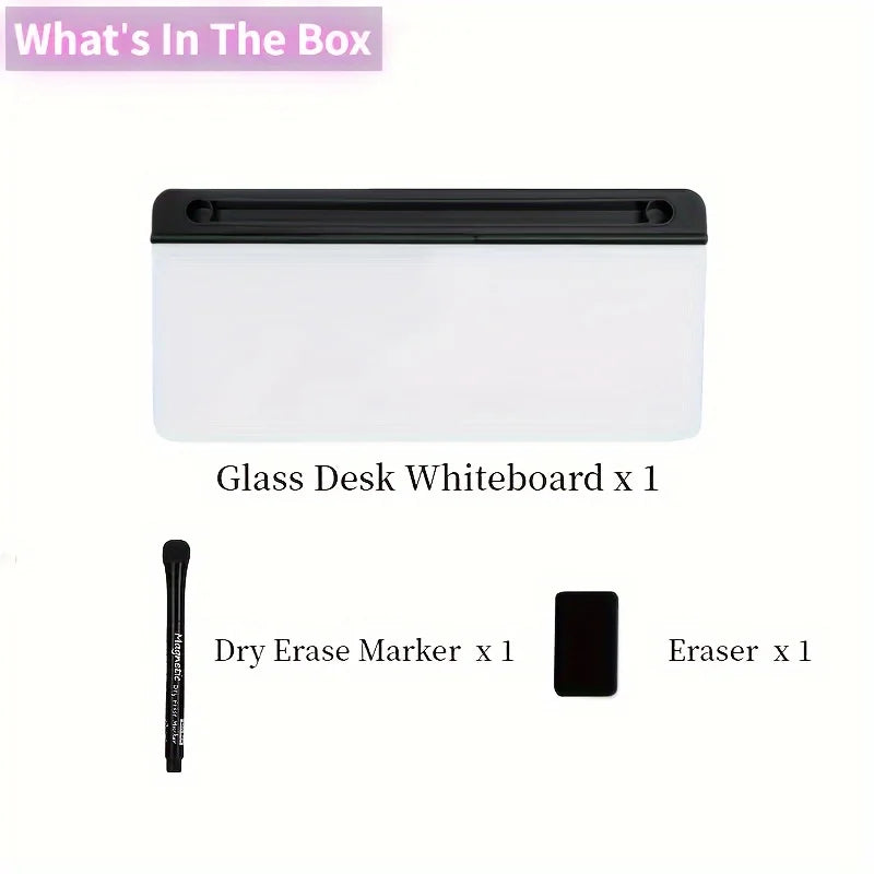 Glass Desktop Whiteboard with Built-In Storage