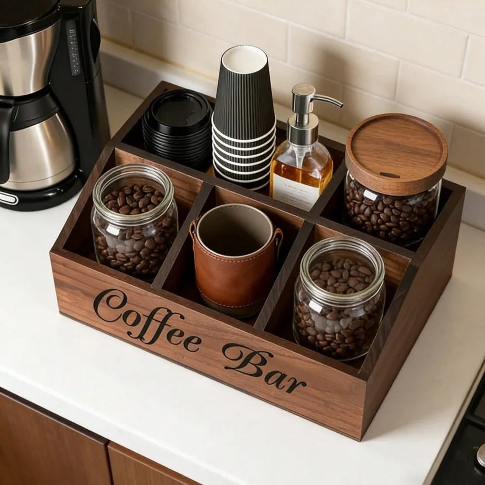 Wooden Coffee Station Organizer