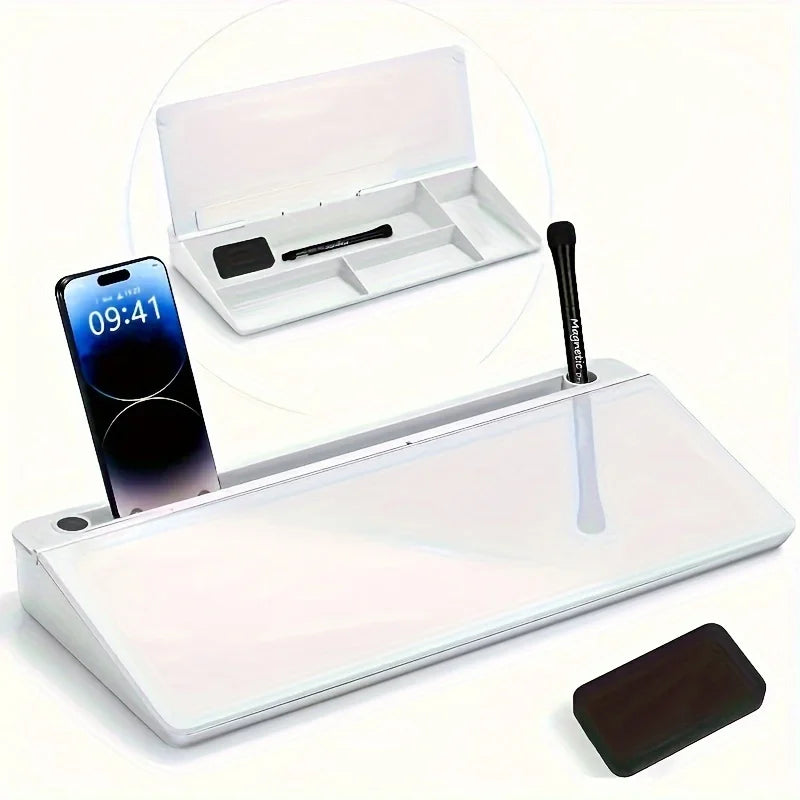 Glass Desktop Whiteboard with Built-In Storage