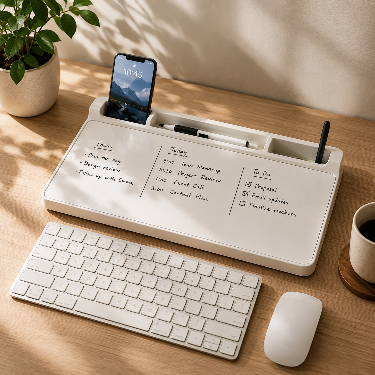 Glass Desktop Whiteboard with Built-In Storage