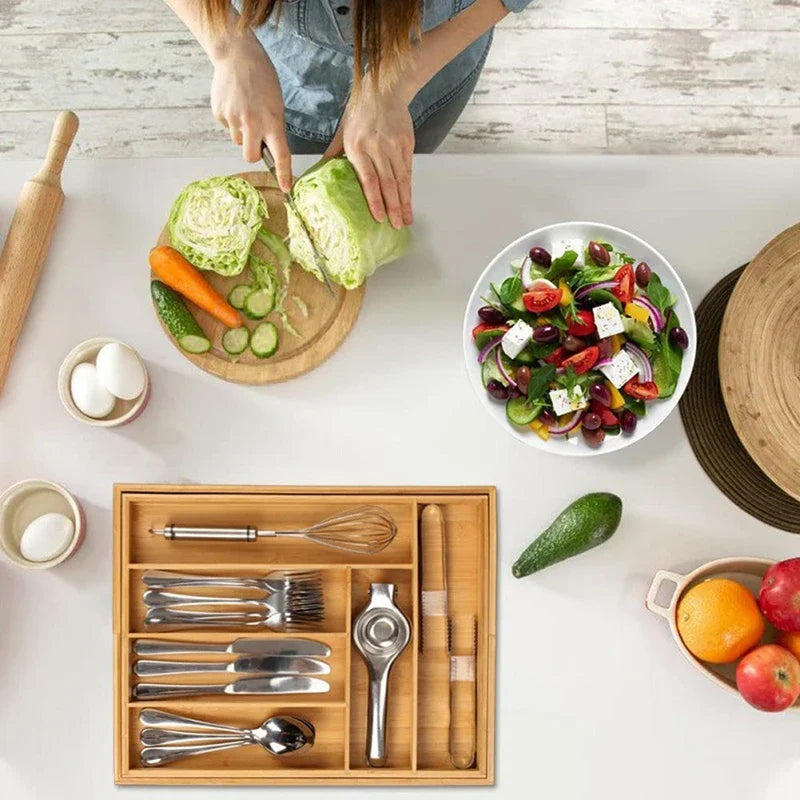 Expandable Bamboo Cutlery Organizer