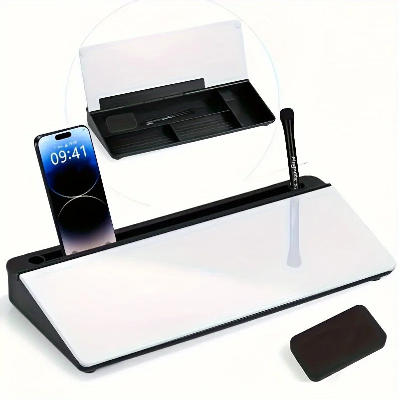 Glass Desktop Whiteboard with Built-In Storage