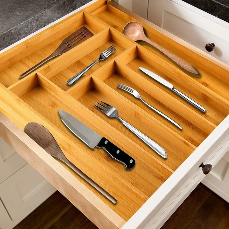 Expandable Bamboo Cutlery Organizer