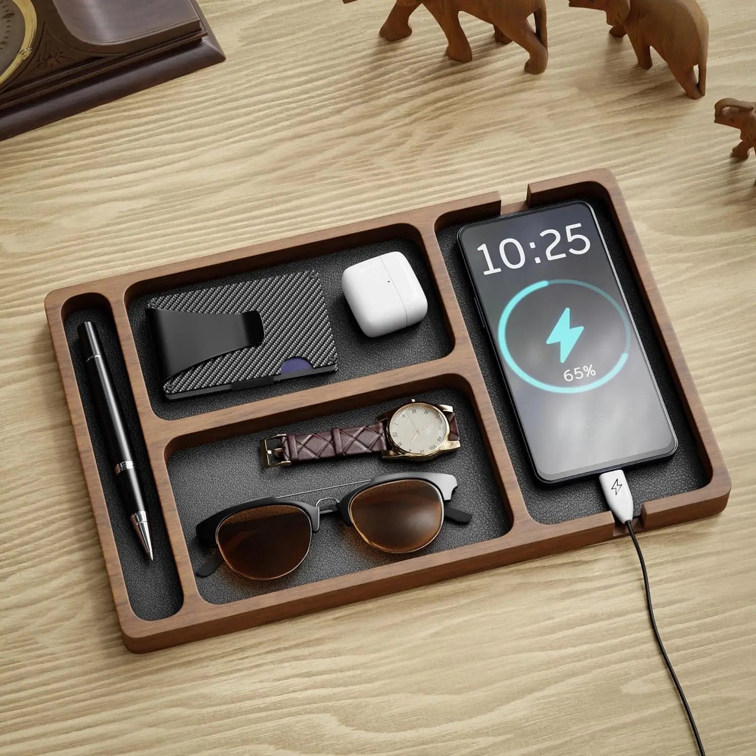 Wooden Desktop Essentials Tray