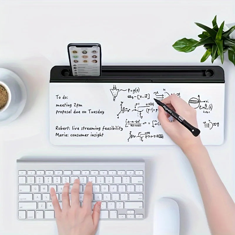 Glass Desktop Whiteboard with Built-In Storage
